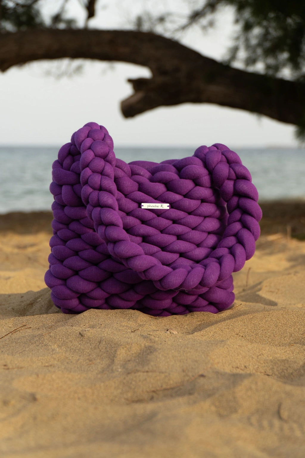 Amethyst — Deep Berry Marshmallow Knit Bag