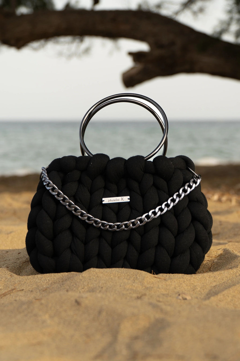 Nova — Black Marshmallow Bag with Metal Handles