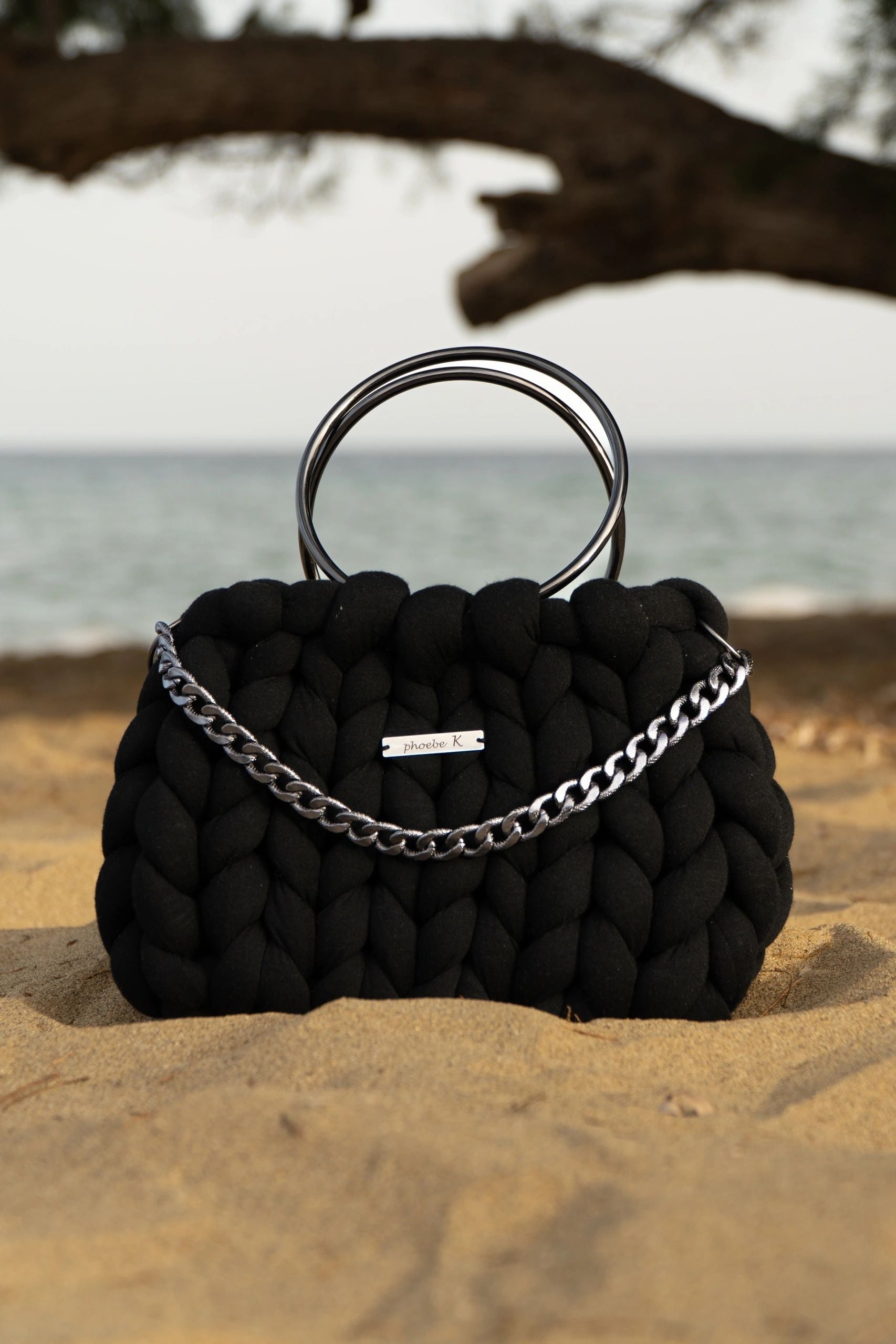 Nova — Black Marshmallow Bag with Metal Handles