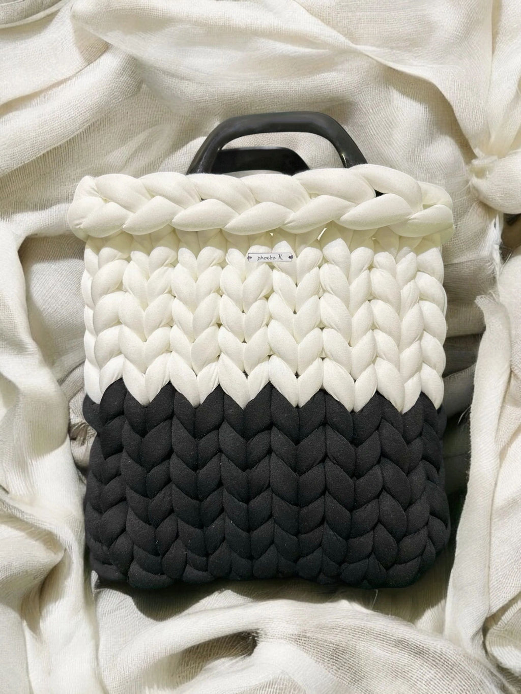 Void — Black & White Marshmallow Knit Bag
