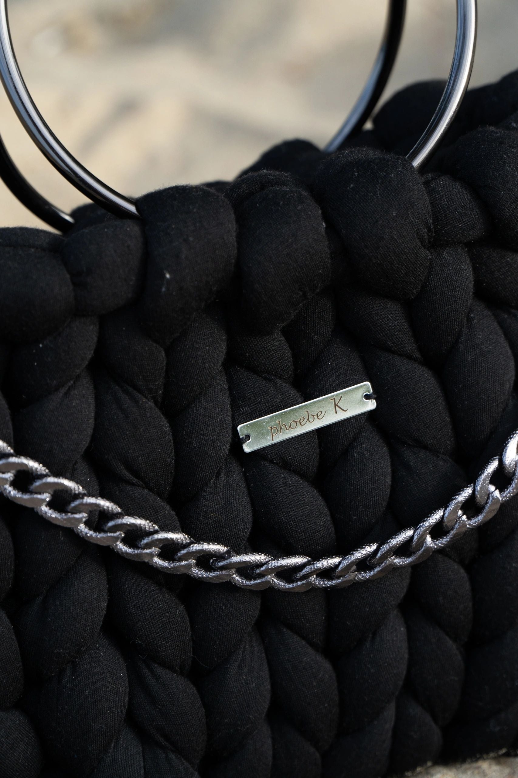 Nova — Black Marshmallow Bag with Metal Handles