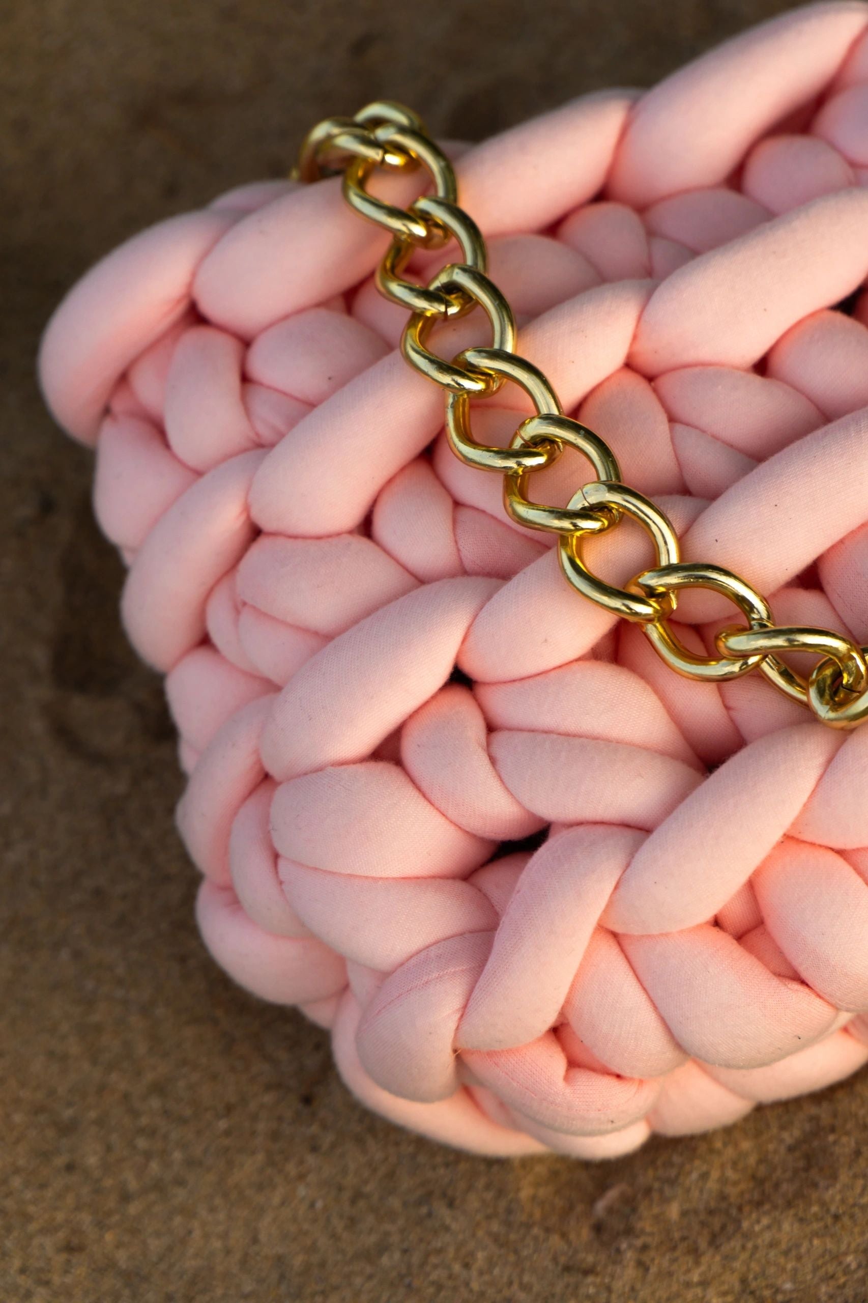 Rosalind — Baby Pink Crochet Bag with Gold Chain