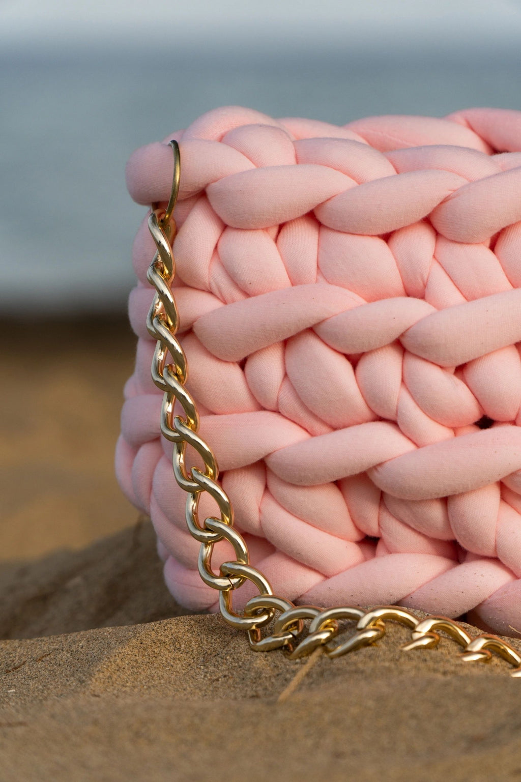 Rosalind — Baby Pink Crochet Bag with Gold Chain