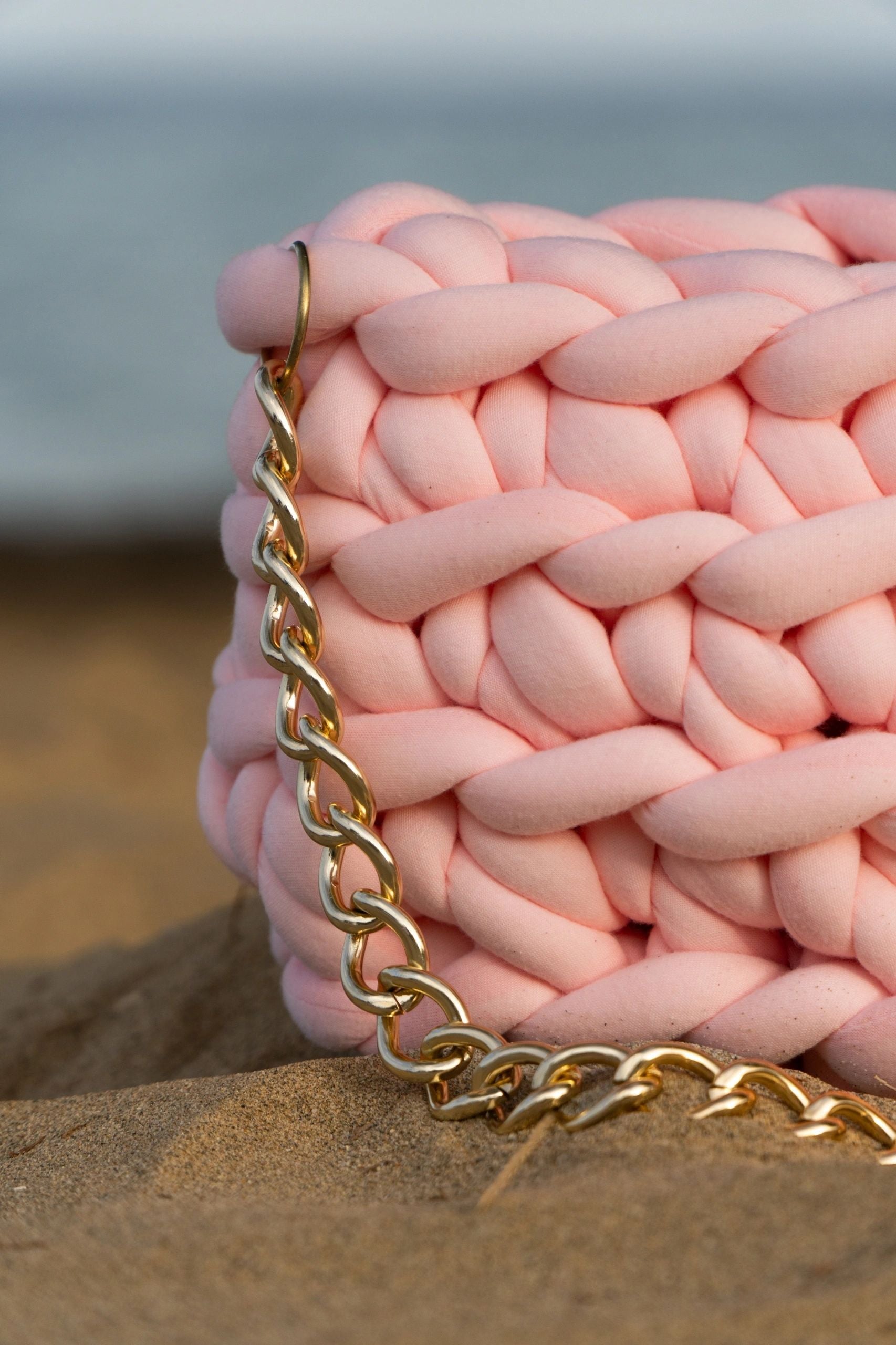 Rosalind — Baby Pink Crochet Bag with Gold Chain
