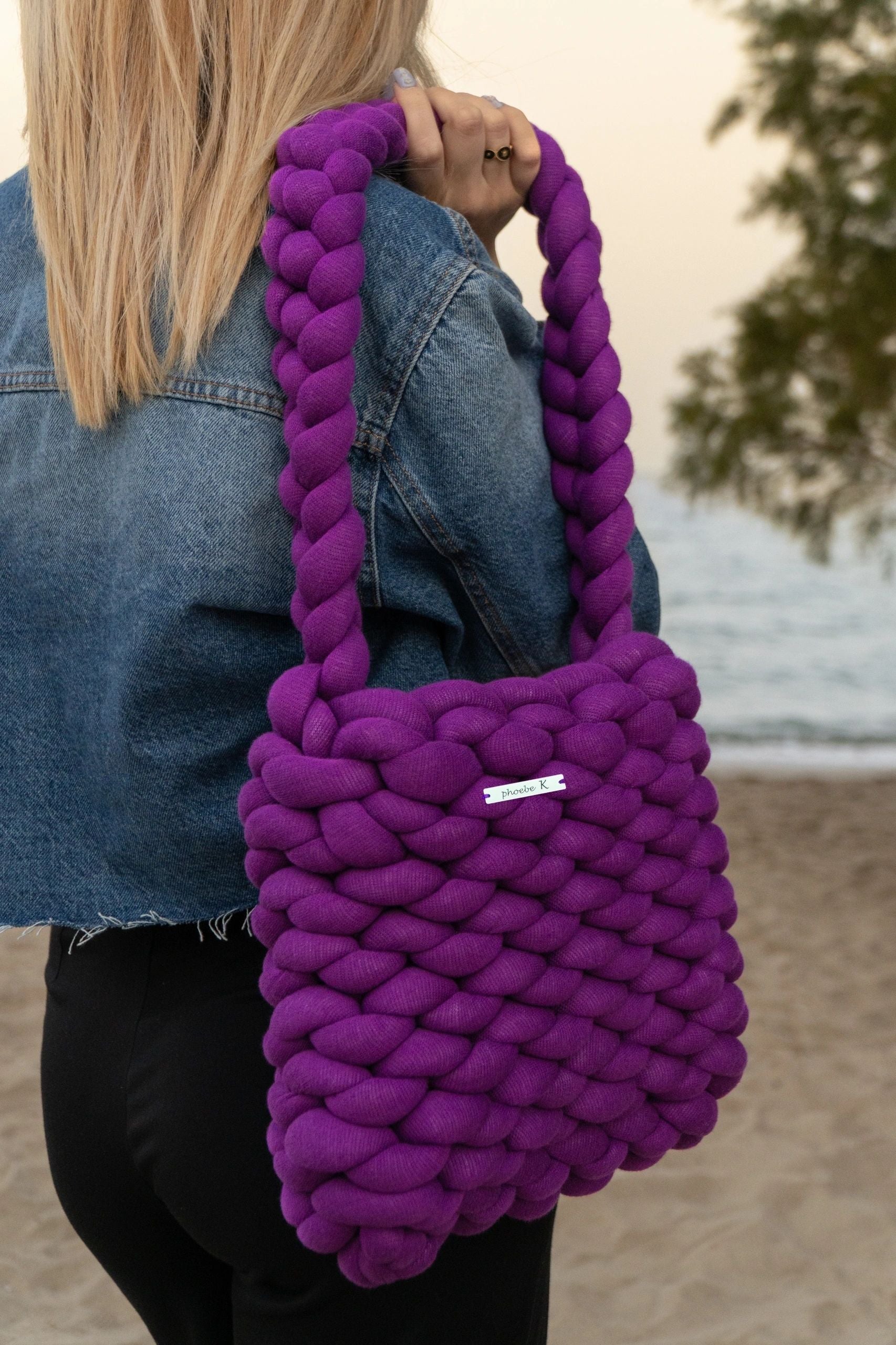 Amethyst — Deep Berry Marshmallow Knit Bag