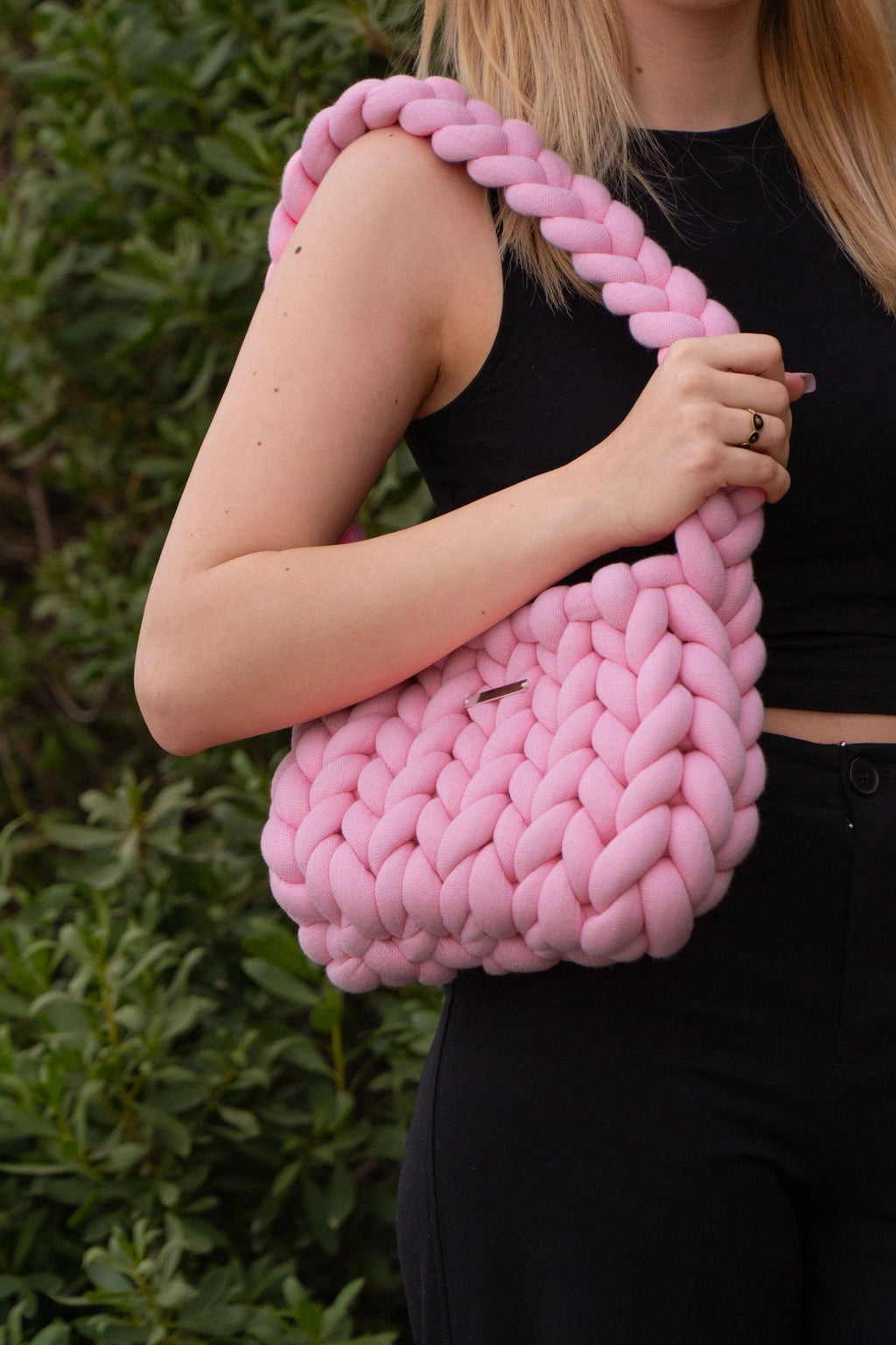 Fawn — Baby Pink Marshmallow Knit Bag