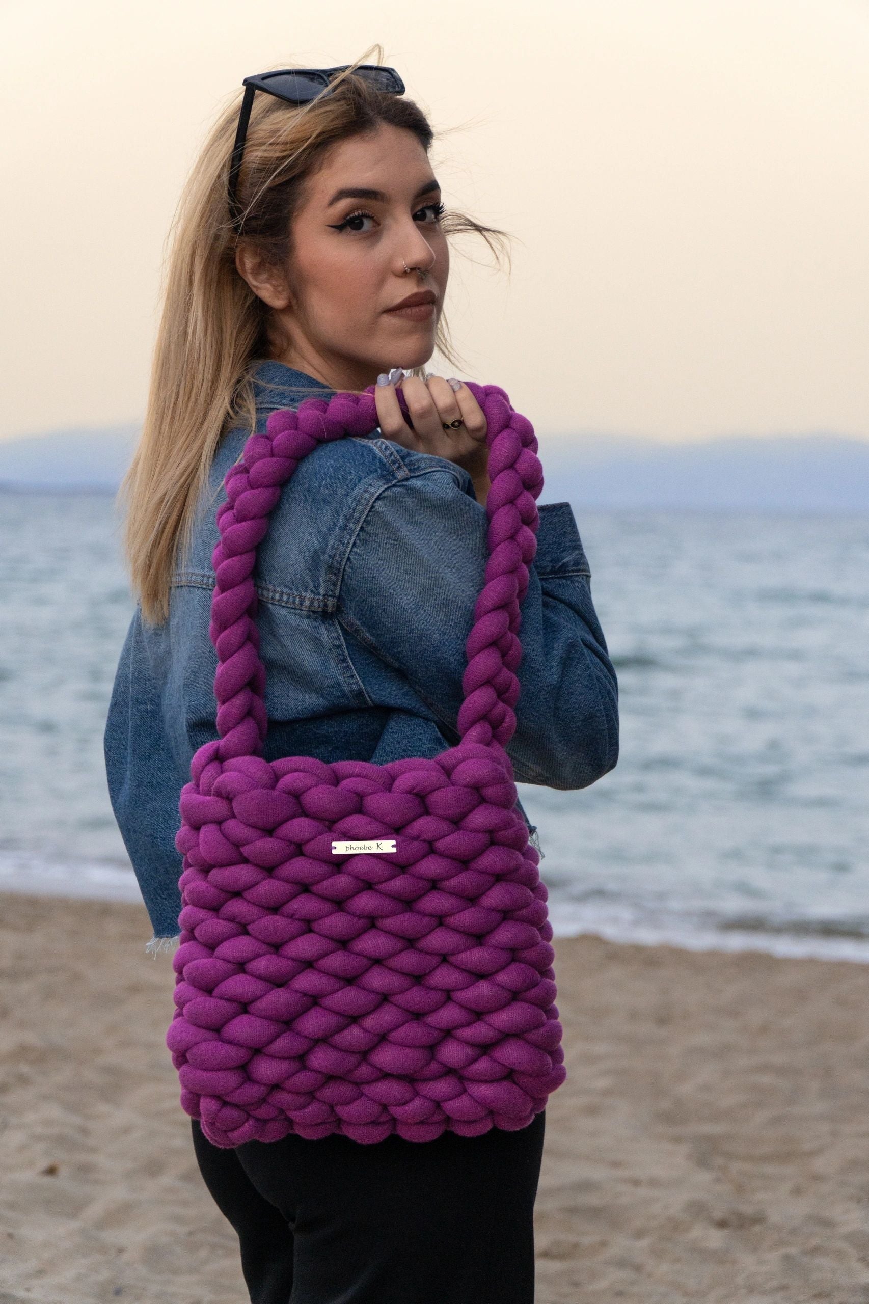 Amethyst — Deep Berry Marshmallow Knit Bag