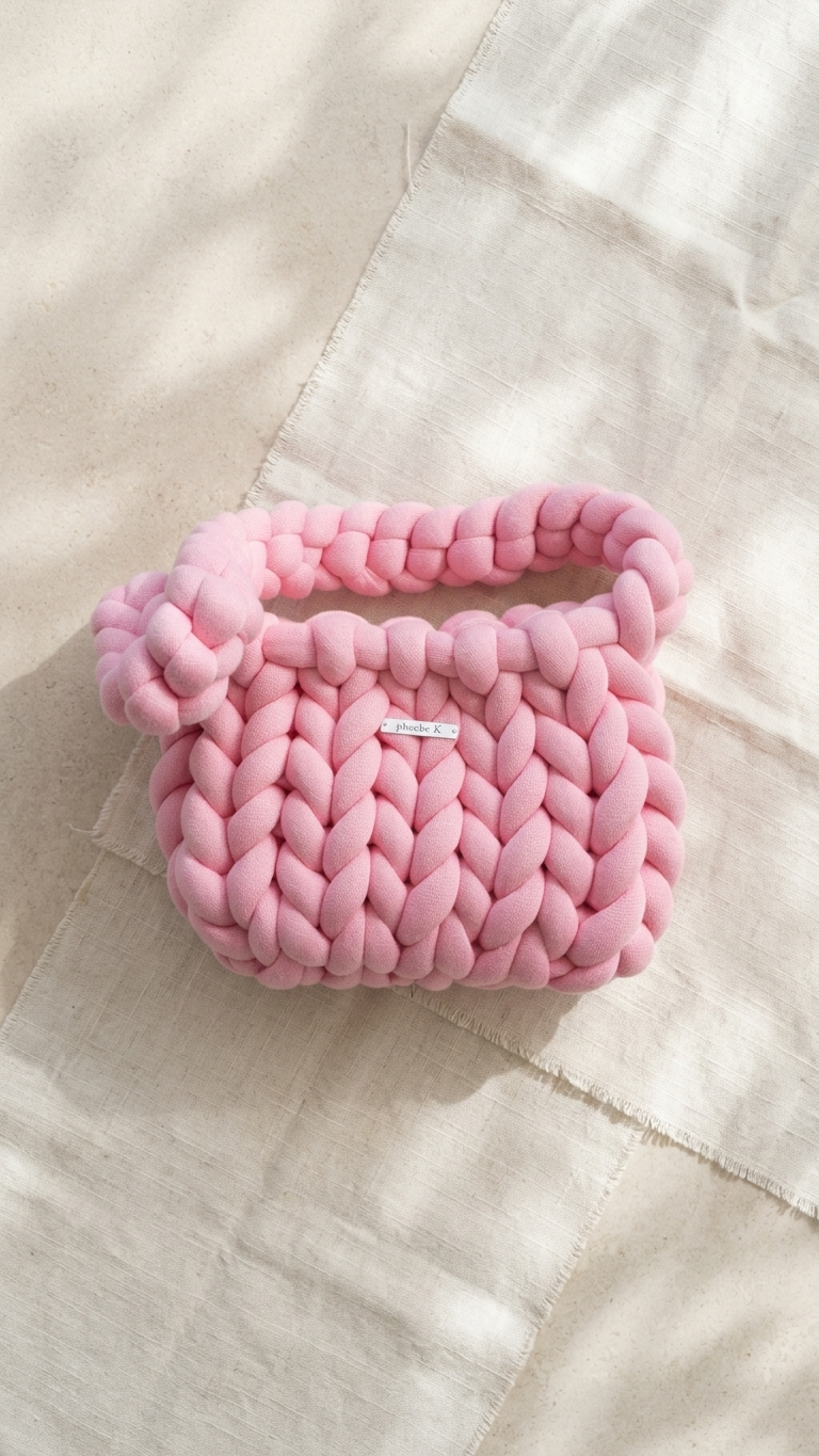 Fawn — Baby Pink Marshmallow Knit Bag