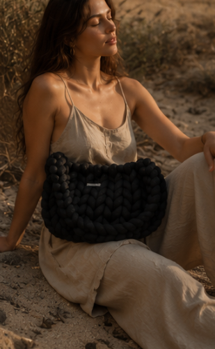 Raven — All-Black Marshmallow Knit Bag