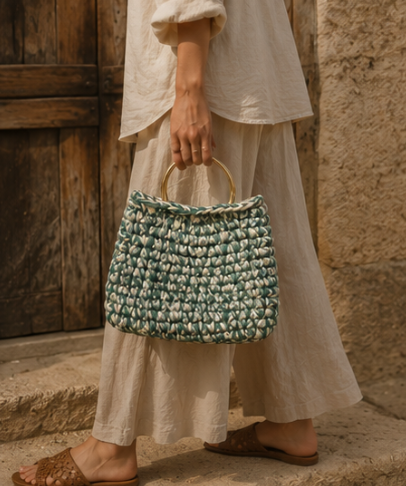 Oasis — Tonal Green Bag with Gold Handle
