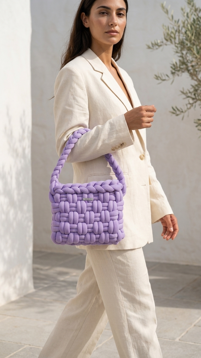 Violet — Lilac Marshmallow Knit Bag