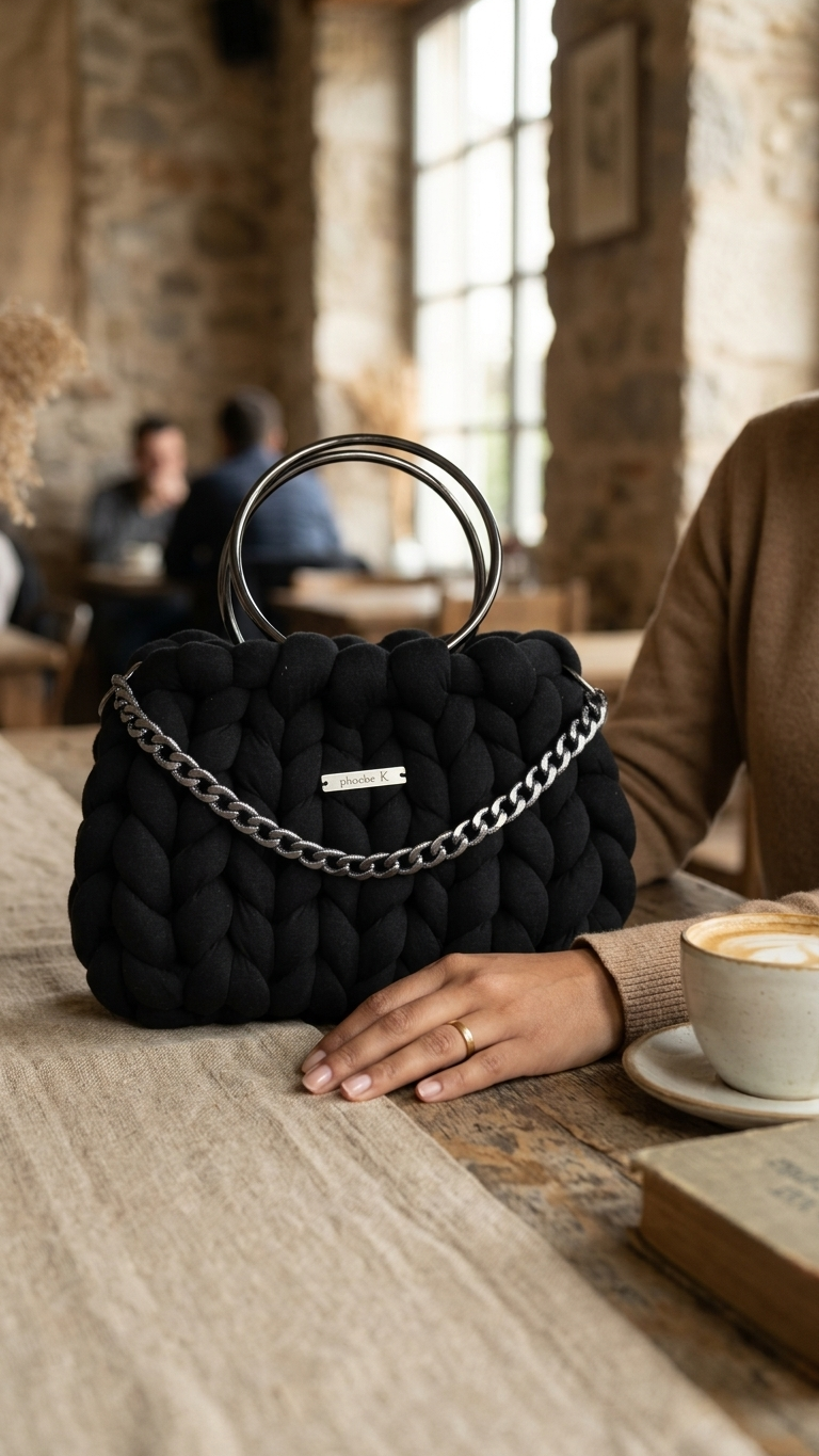 Nova — Black Marshmallow Bag with Metal Handles
