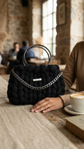Nova — Black Marshmallow Bag with Metal Handles