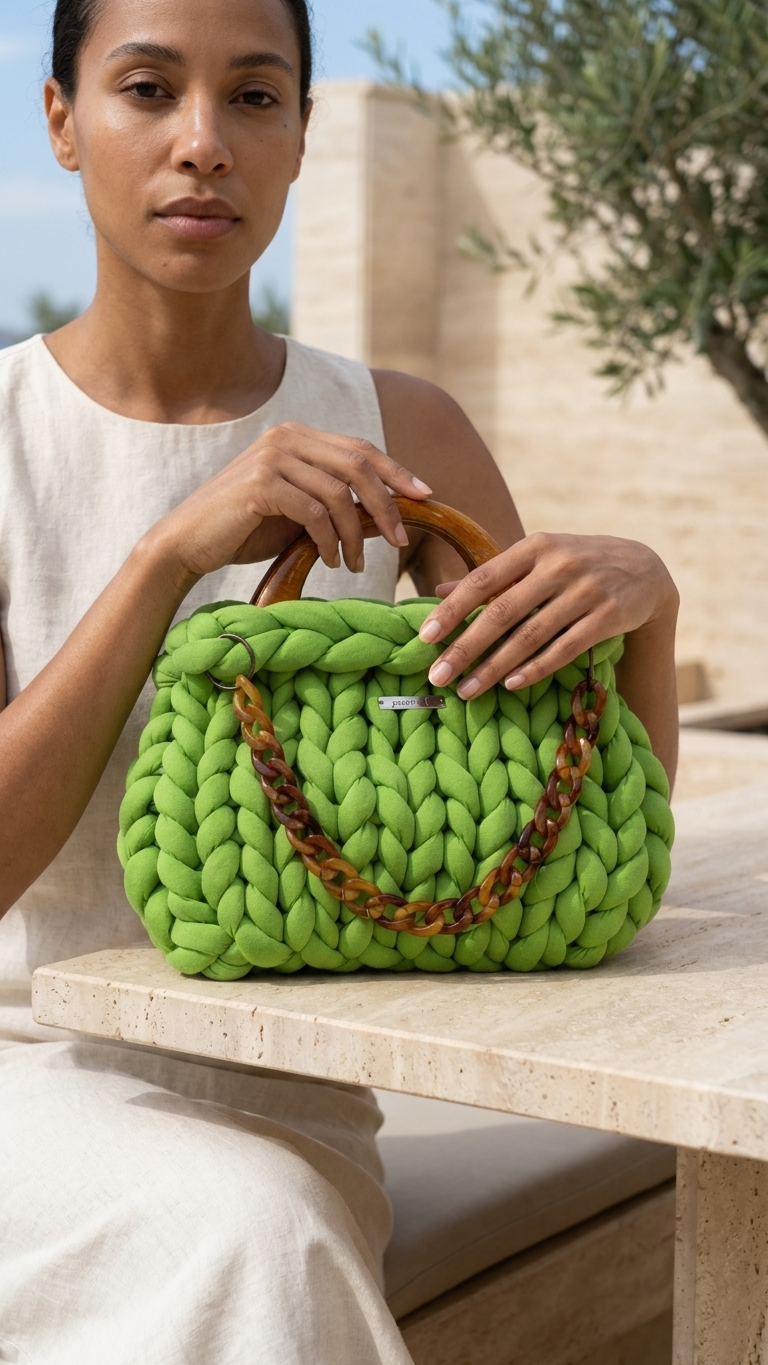 Nori — Light Green Knit Bag with Chain Strap