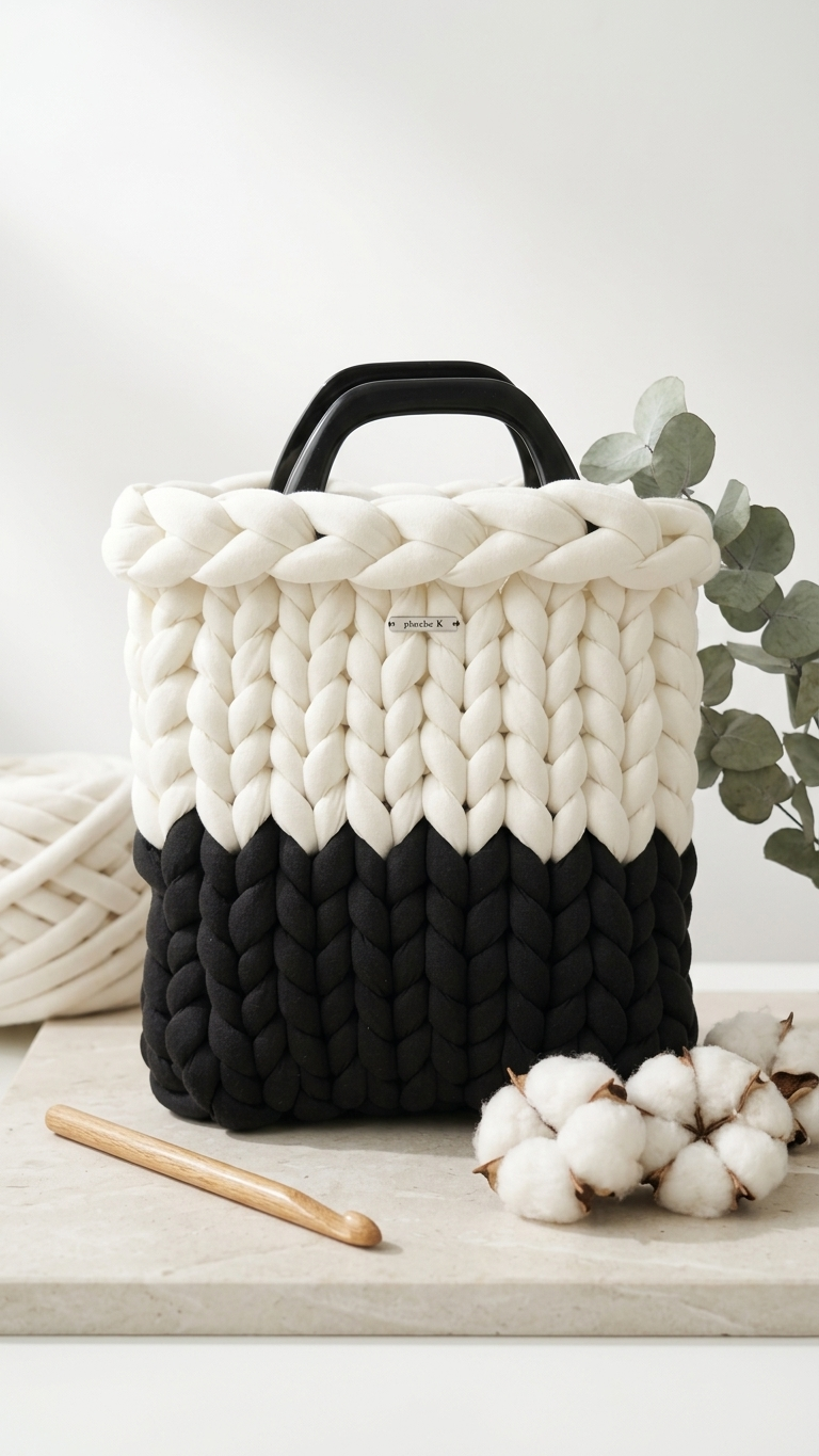 Void — Black & White Marshmallow Knit Bag