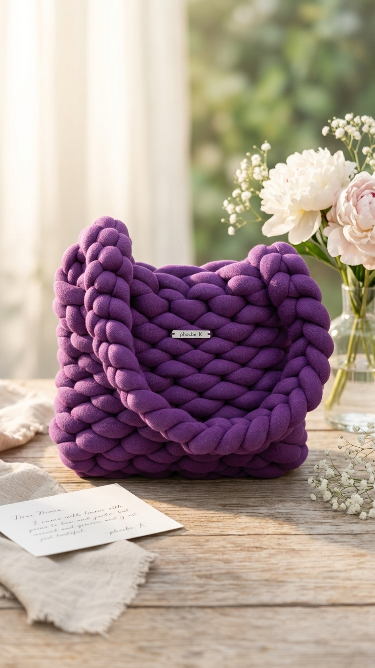 Amethyst — Deep Berry Marshmallow Knit Bag