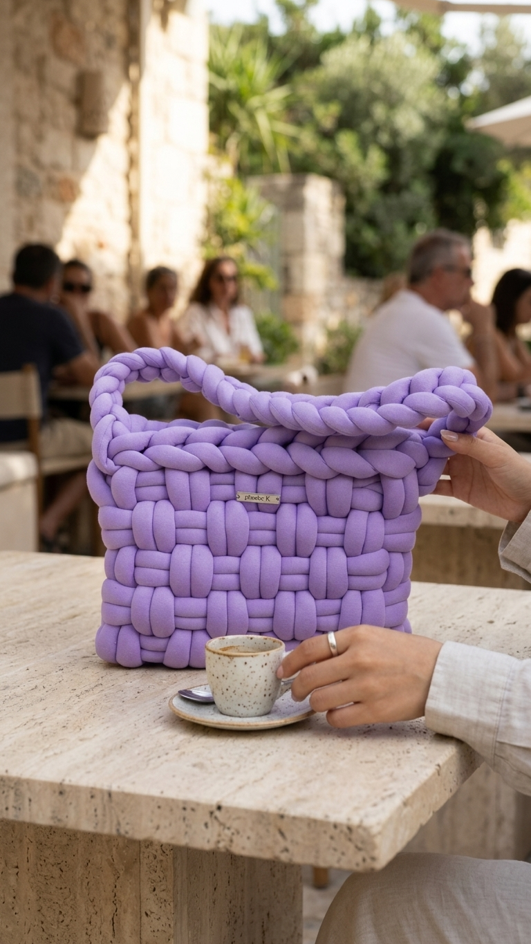 Violet — Lilac Marshmallow Knit Bag