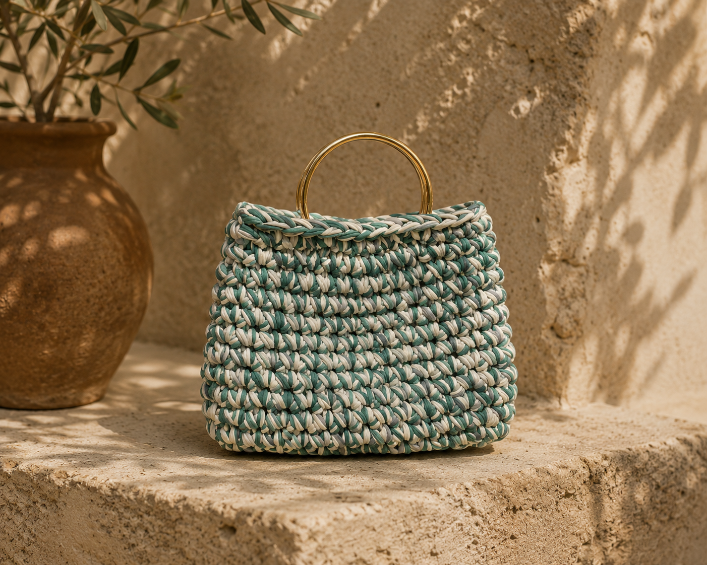 Oasis — Tonal Green Bag with Gold Handle