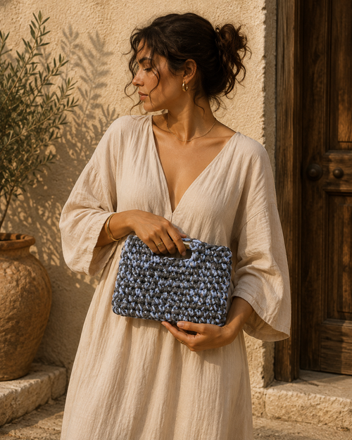 Azure — Blue & Grey Handwoven Coastal Purse