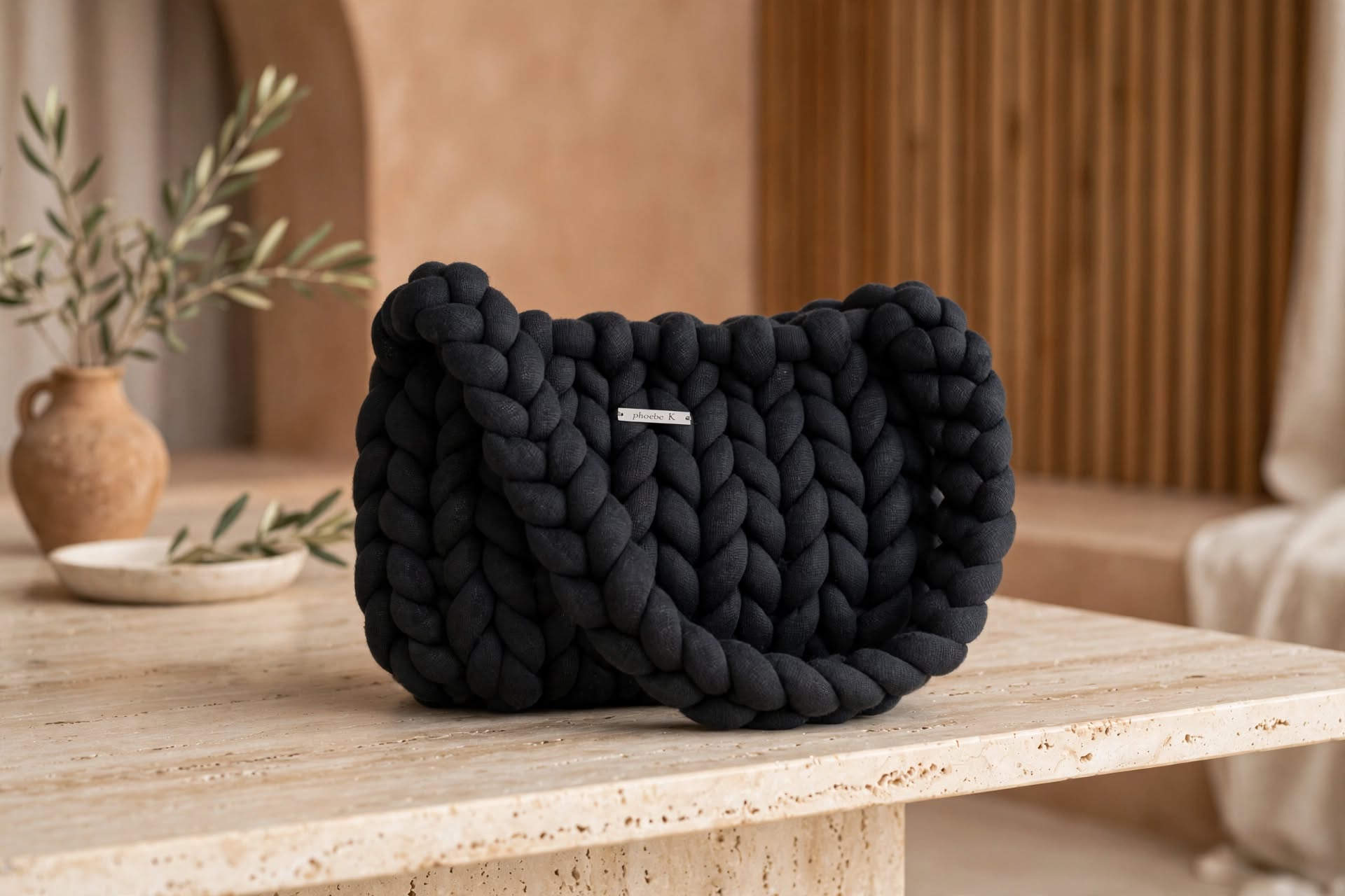 Raven — All-Black Marshmallow Knit Bag