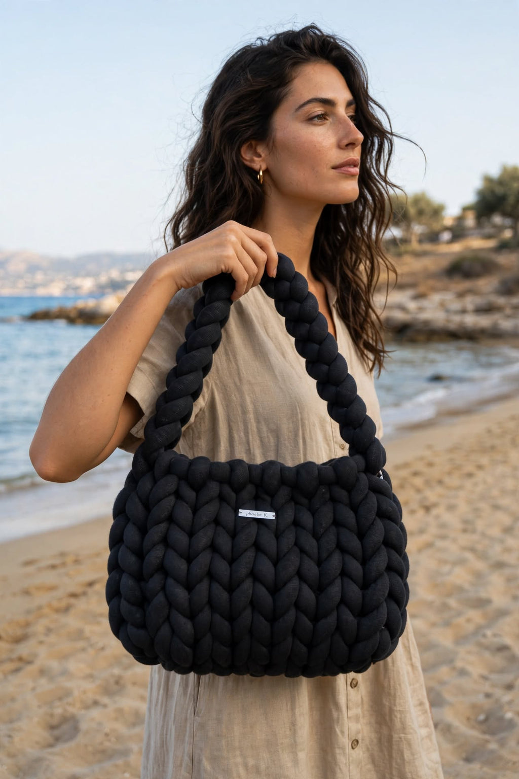 Raven — All-Black Marshmallow Knit Bag